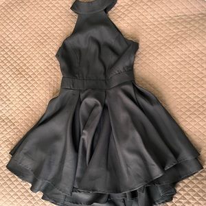 Lulu’s black skater dress with halter top and open back - size XS